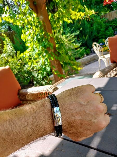 Gentleman Band, Genuine Leather and Stainless Steel, Black Silver