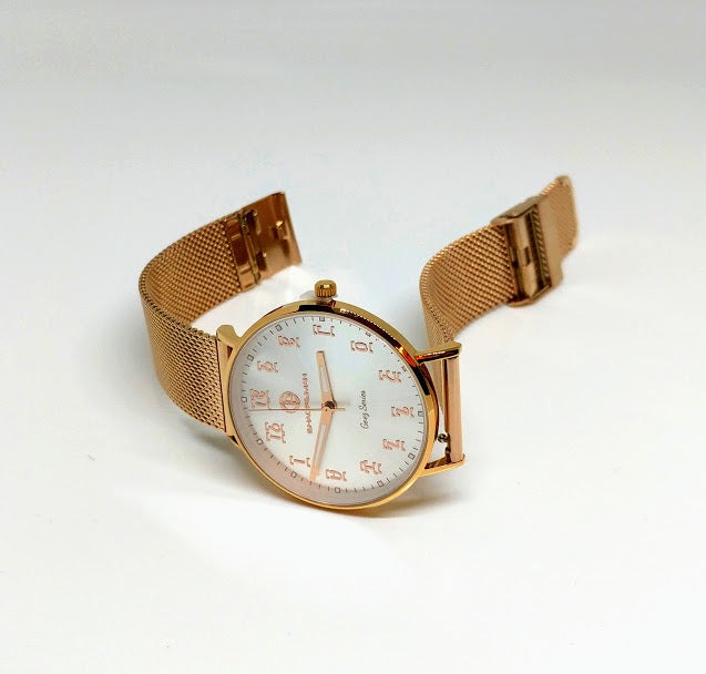 Ge'ez Lady Elegance's 5 ATM Quartz Watch (Metallic Silver Face/ Rose Gold strap Chain