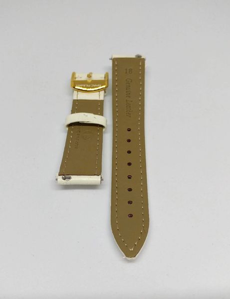Genuine Italian Leather Strap, 18mm, Gold Buckle, White