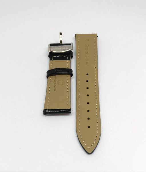Genuine Italian Leather Strap, 20mm, Silver Buckle, Black