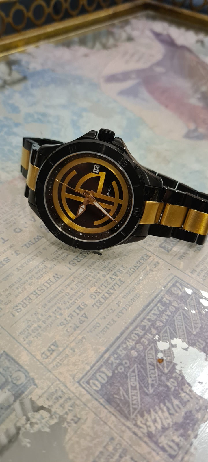 Bold IP 10 ATM Full Automatic Mechanical  Watch (Silver Case Black Dial Silver IP logo)