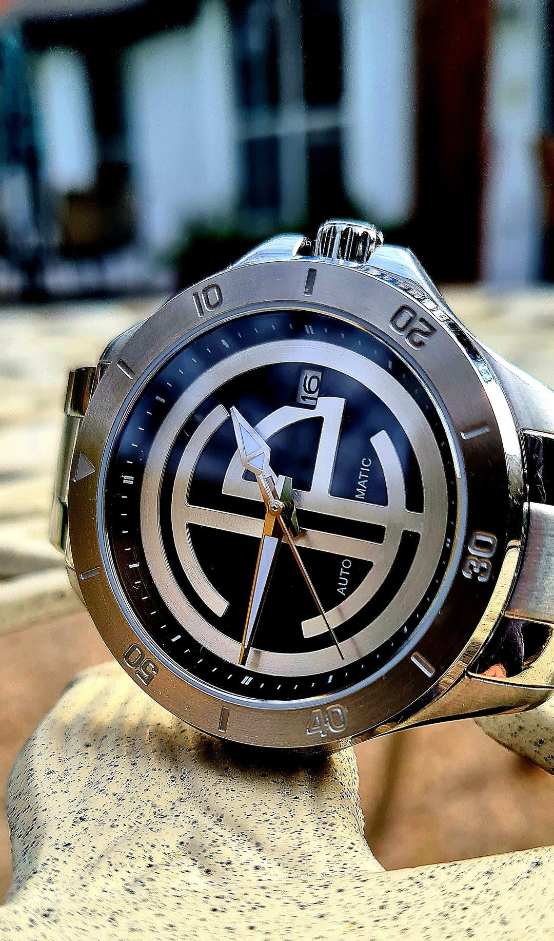 Bold IP 10 ATM Full Automatic Mechanical  Watch (Silver Case Black Dial Silver IP logo)