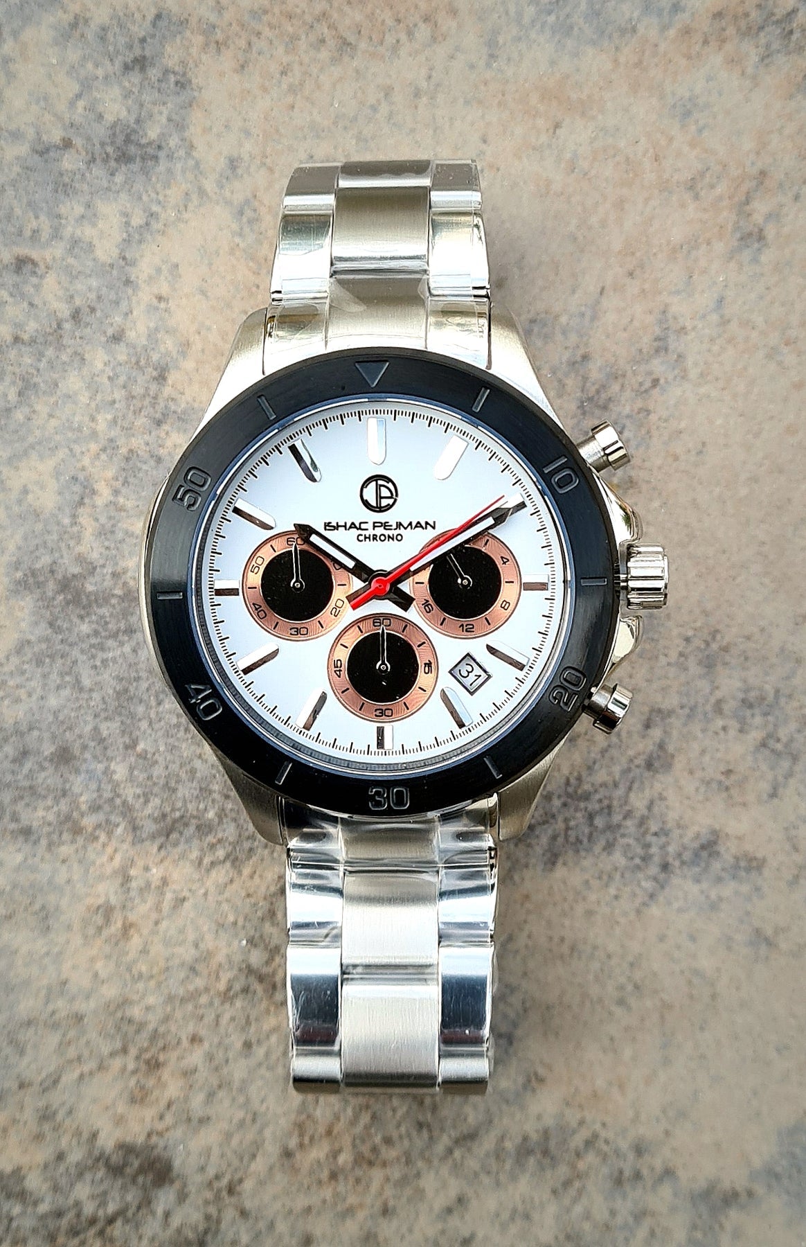 CHRONO 5 ATM Quartz Watch (Silver case White)