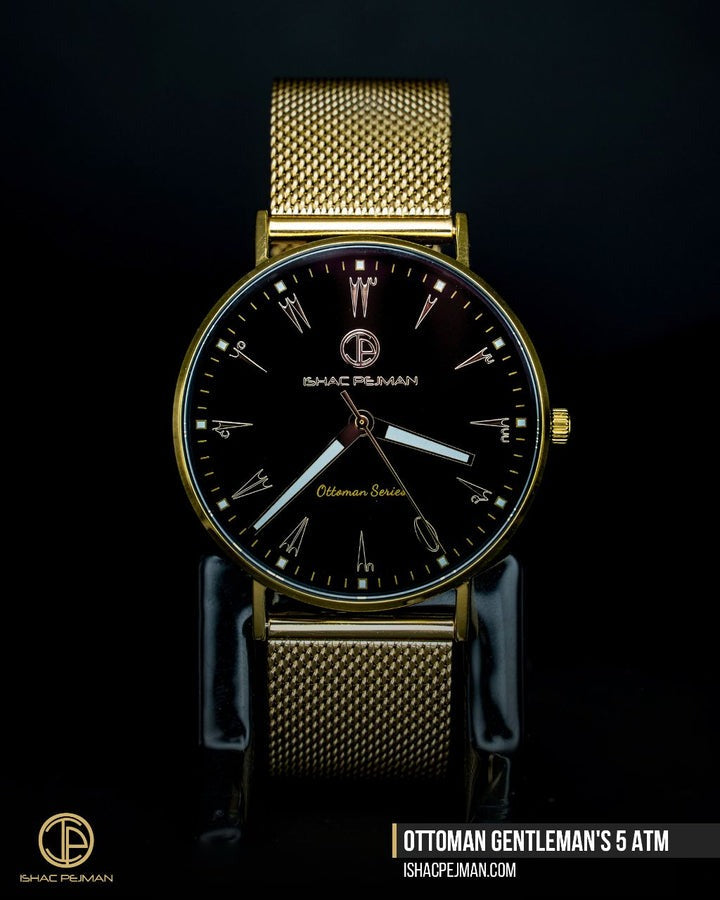 Ottoman Gentleman's 5 ATM All Stainless Steel Japan Quartz Watch Gold Case Black Dial
