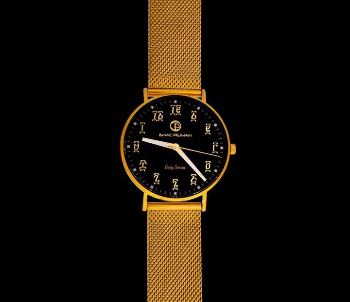 Ge'ez Gentleman's 5 ATM Quartz Watch (Black Face/ Yellow Gold Strap chain)
