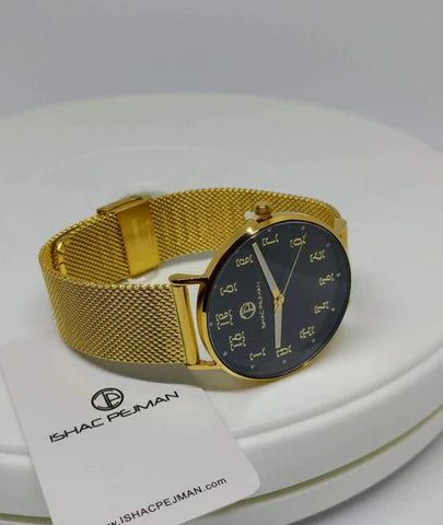 Ge'ez Lady Elegance's 5 ATM Quartz Watch (Black Face/ Yellow Gold Strap Chain)