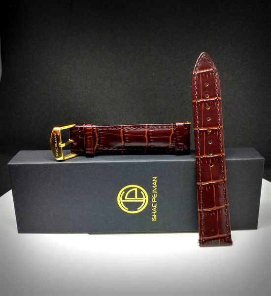 Genuine Italian Leather Strap, 18mm, Gold Buckle, Brown