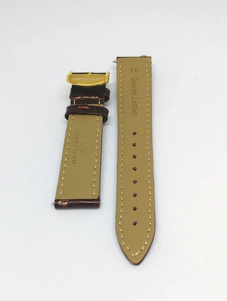 Genuine Italian Leather Strap, 18mm, Gold Buckle, Brown