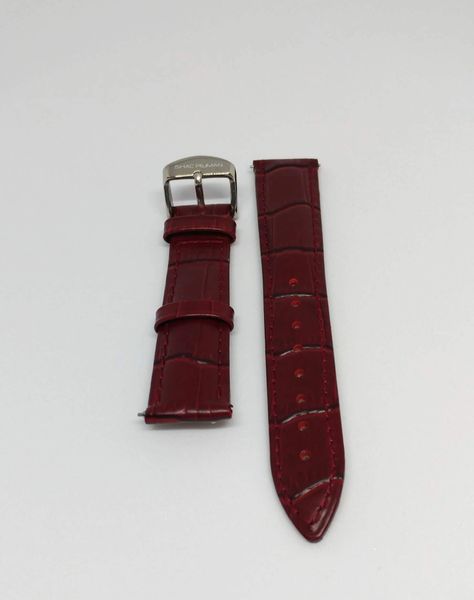 Genuine Italian Leather Strap, 18mm, Silver Buckle, Red