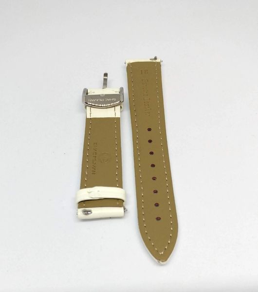 Genuine Italian Leather Strap, 18mm, Silver Buckle, White