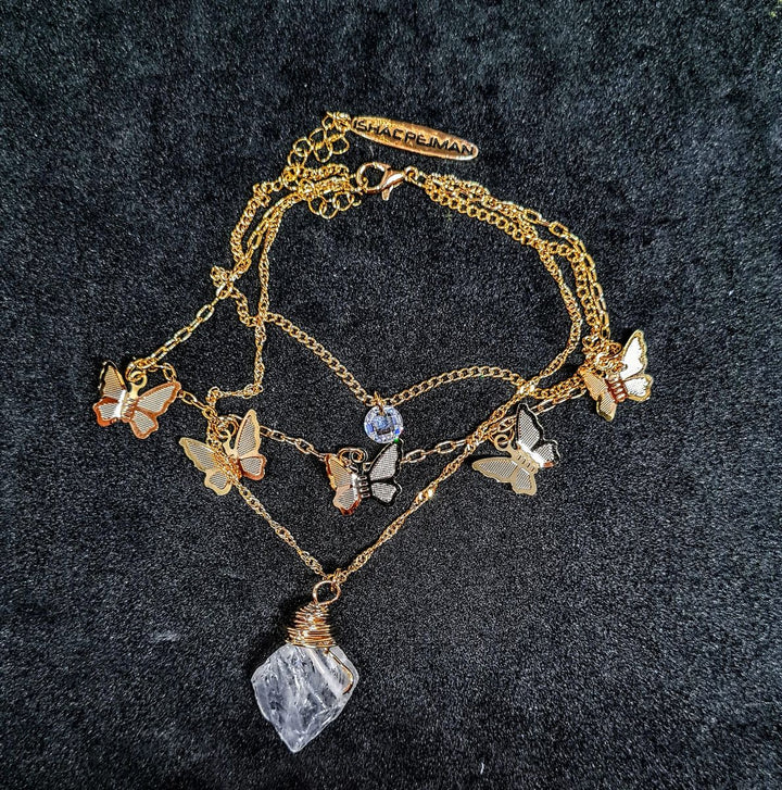 Lady Butterfly Band, 14K Gold plated over Stainless Steel Zircon crystals, and Natural Stone
