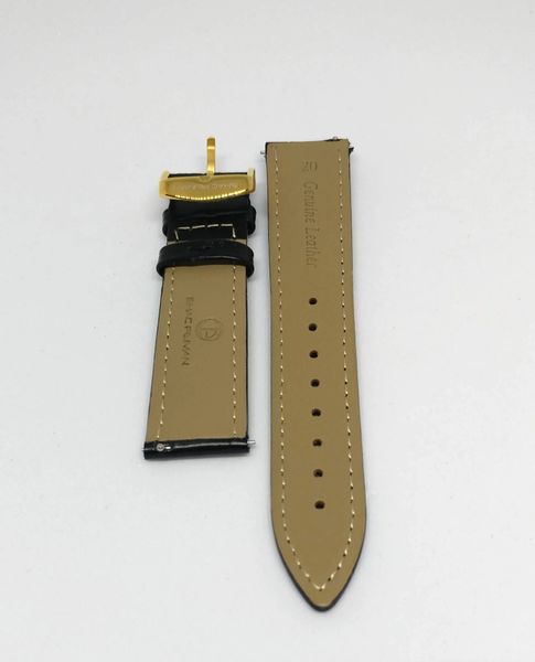 Genuine Italian Leather Strap, 20mm, Gold Buckle, Black