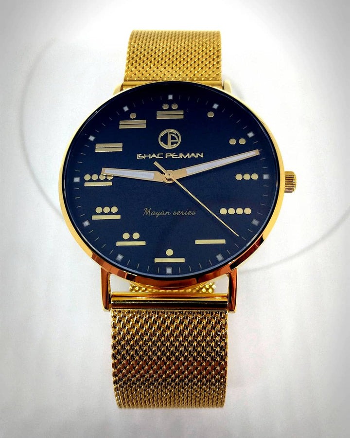 Mayan Gentleman's 5 ATM All Stainless Steel Japan Quartz Watch Gold Case Black Dial