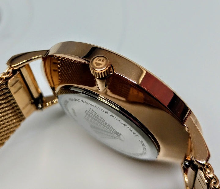 Mayan Lady Elegance's 5 ATM All Stainless Steel Japan Quartz Watch Rose Gold Case Black Dial