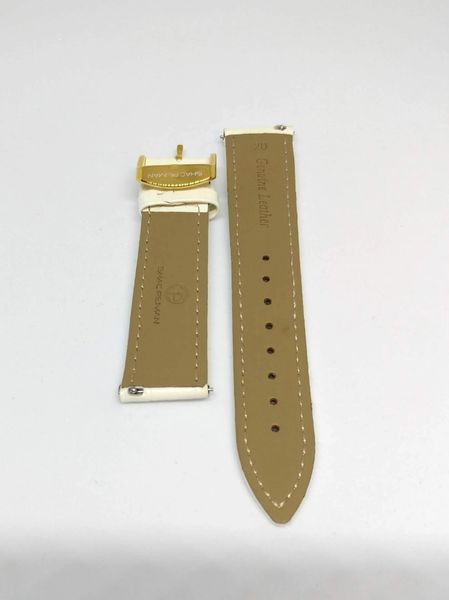 Genuine Italian Leather Strap, 20mm, Gold Buckle, White