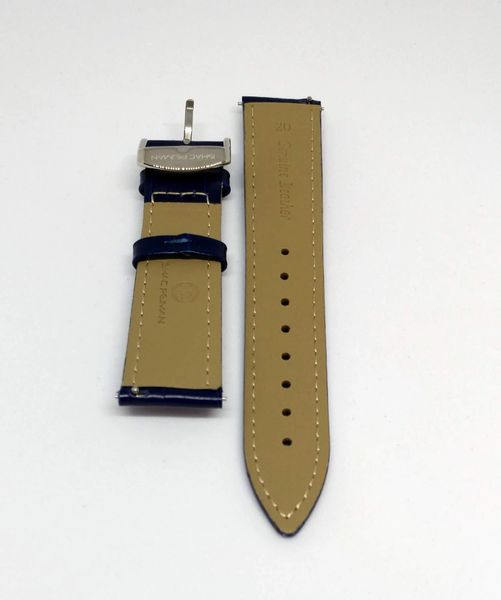 Genuine Italian Leather Strap, 20mm, Silver Buckle, Blue Strap