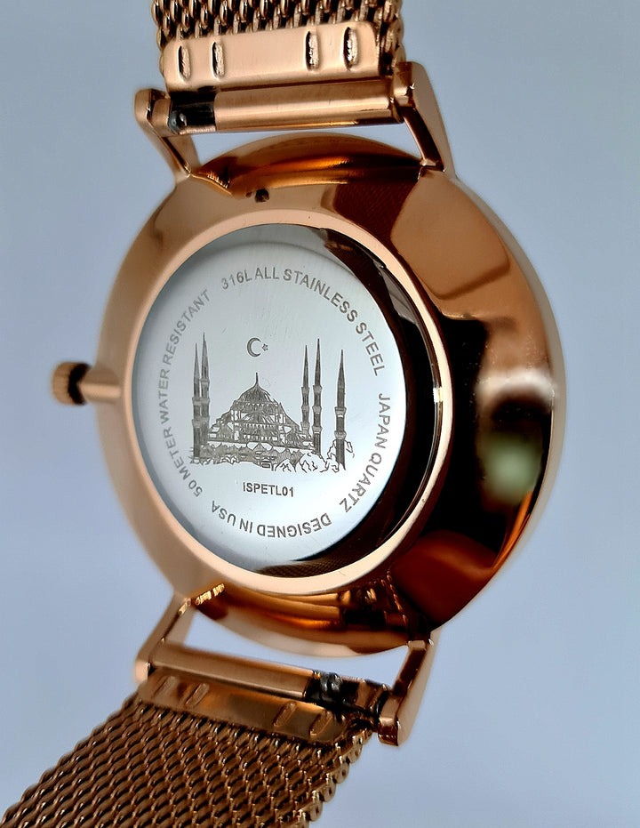 Ottoman Lady Elegance's 5 ATM All Stainless Steel Japan Quartz Watch Rose Gold Case Black Dial