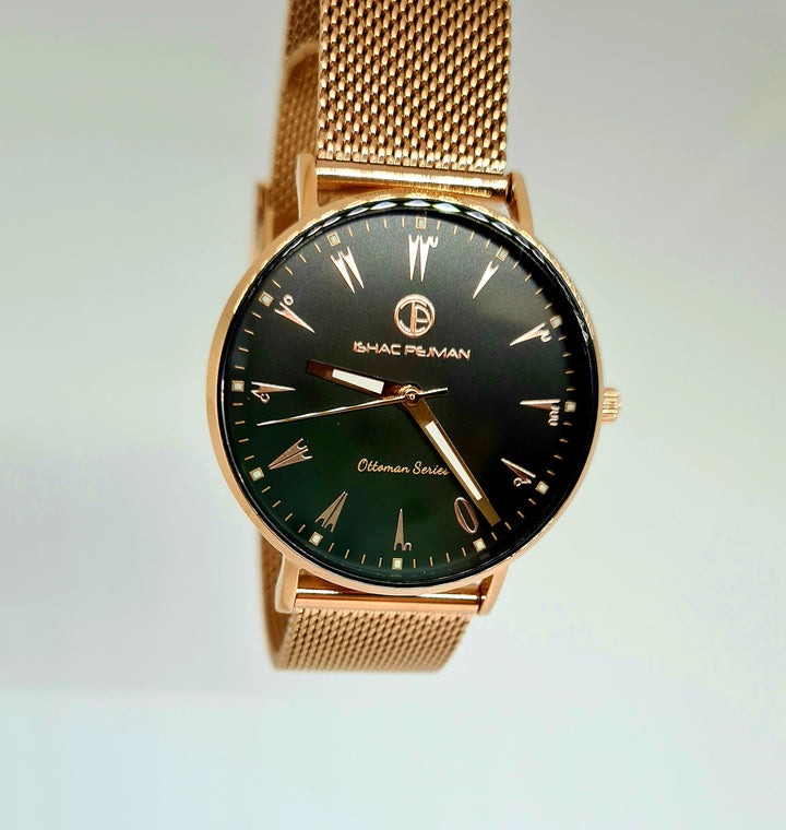Ottoman Lady Elegance's 5 ATM All Stainless Steel Japan Quartz Watch Rose Gold Case Black Dial