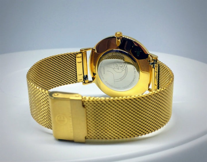 Persian Gentleman's 5 ATM All Stainless Steel Japan Quartz Watch Gold Case Black Dial