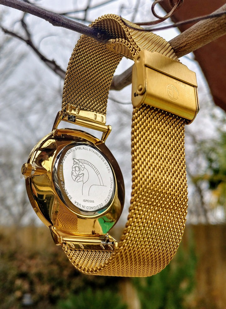 Persian Gentleman's 5 ATM All Stainless Steel Japan Quartz Watch Gold Case Black Dial