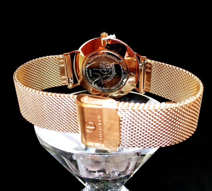 Persian Lady Elegance's 5 ATM All Stainless Steel Japan Quartz Watch Rose Gold Case Black Dial
