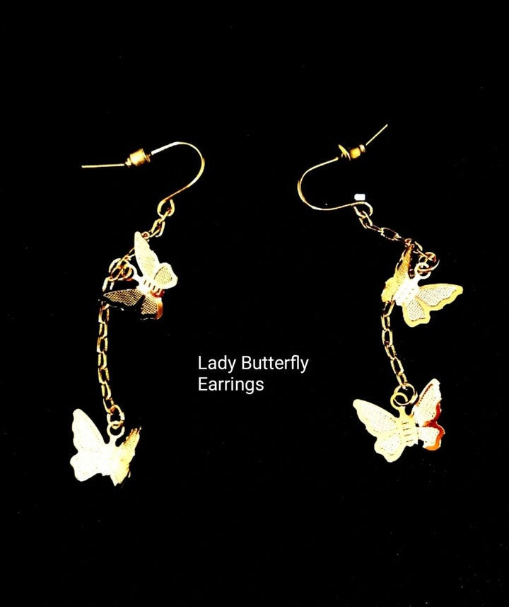 Lady Butterfly Earrings, 14K Gold plated over Stainless Steel