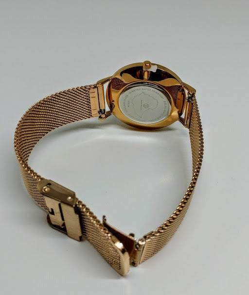 Ge'ez Lady Elegance's 5 ATM Quartz Watch (Metallic Silver Face/ Rose Gold strap Chain