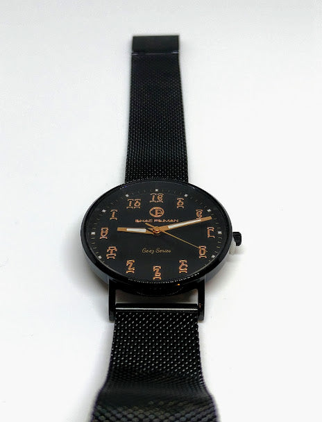 Ge'ez Lady Elegance's 5 ATM Quartz Watch (Black Face/ Black Strap Chain)
