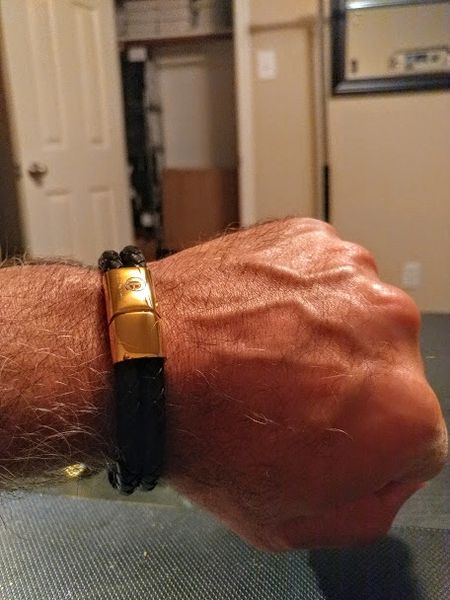 Gentleman Band, Genuine Leather and Stainless Steel, Black Gold