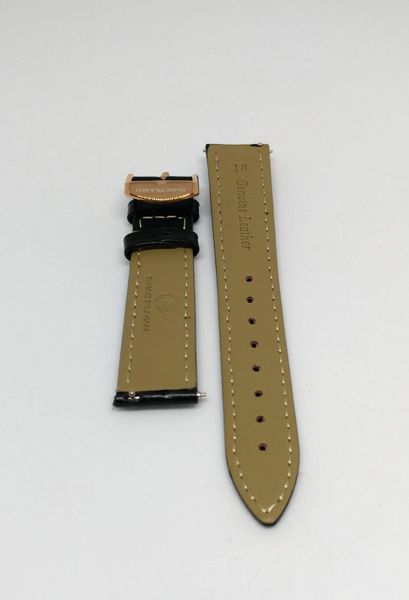 Genuine Italian Leather Strap, 18mm, Rose Gold Buckle, Black