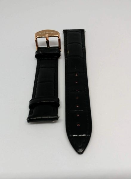 Genuine Italian Leather Strap, 18mm, Rose Gold Buckle, Black