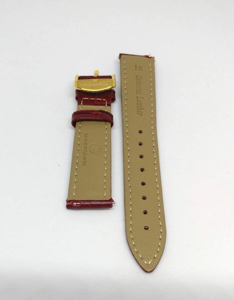 Genuine Italian Leather Strap, 18 mm, Gold Buckle, Red