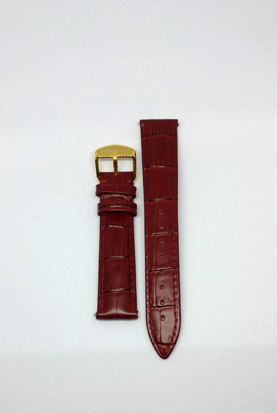 Genuine Italian Leather Strap, 18 mm, Gold Buckle, Red