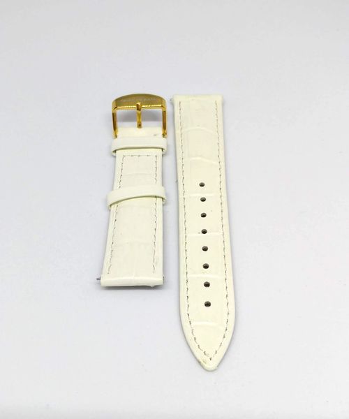 Genuine Italian Leather Strap, 18mm, Gold Buckle, White