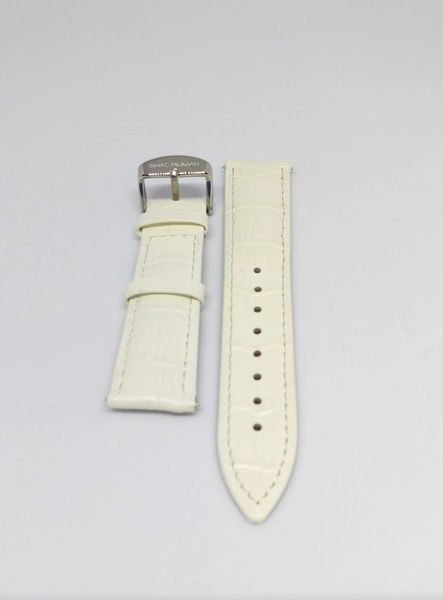 Genuine Italian Leather Strap, 18mm, Silver Buckle, White