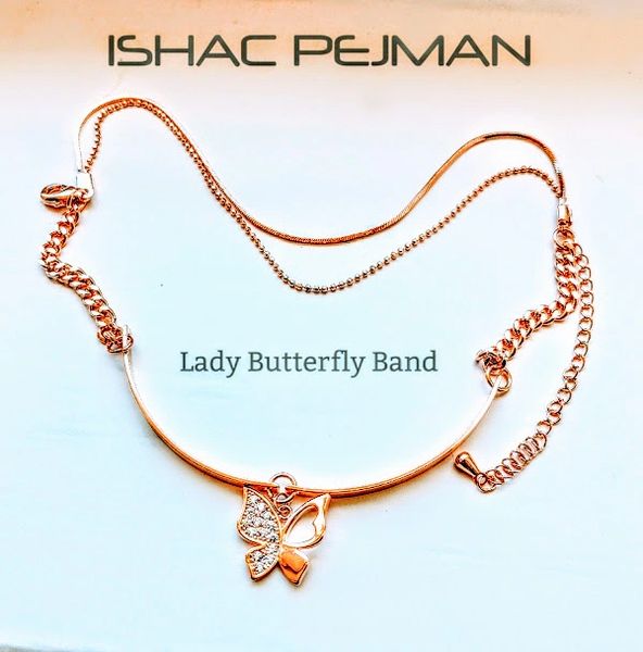 Lady Butterfly Band, Rose Gold plated over Stainless Steel Zircon crystals