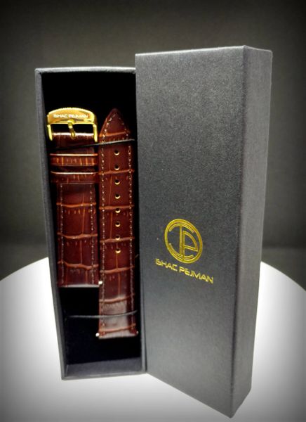 Genuine Italian Leather Strap, 20mm, Gold Buckle, Brown