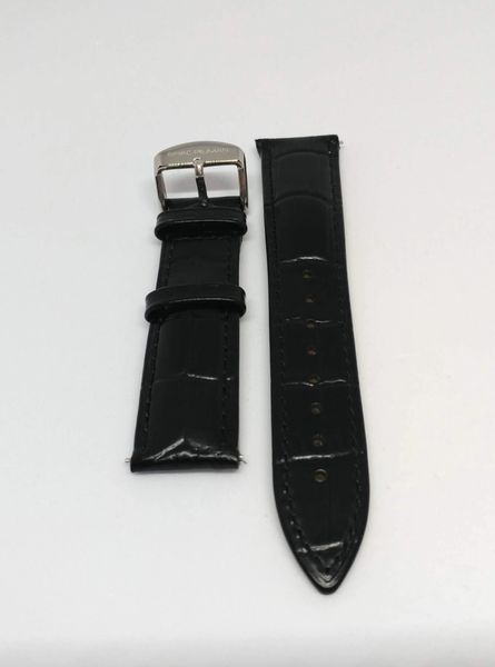 Genuine Italian Leather Strap, 20mm, Silver Buckle, Black