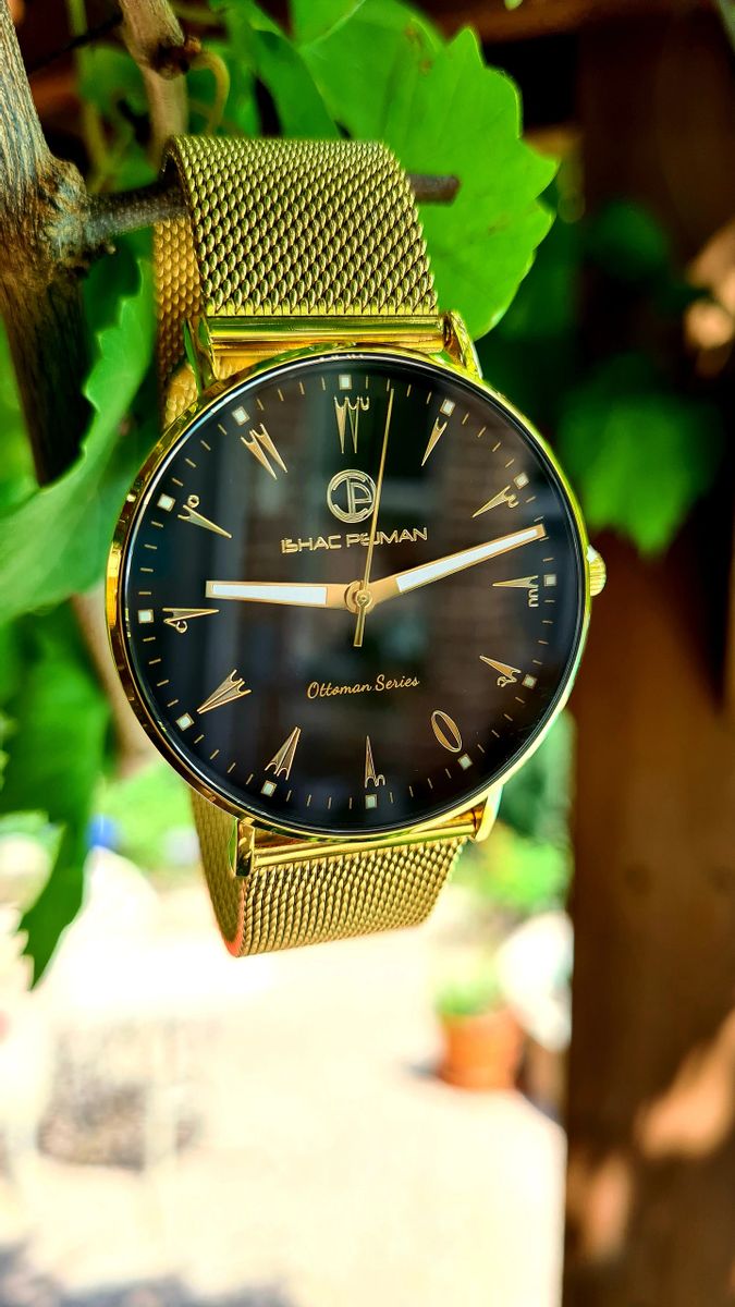 Ottoman Gentleman's 5 ATM All Stainless Steel Japan Quartz Watch Gold Case Black Dial